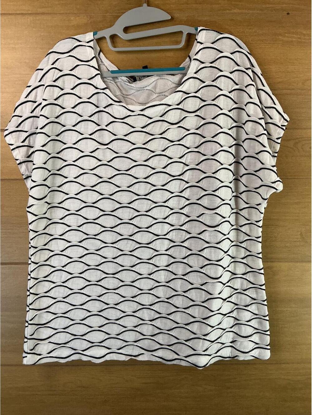 Evan-Picone Textured Wave Knit Top XL Women’s Black White Short Sleeve Blouse